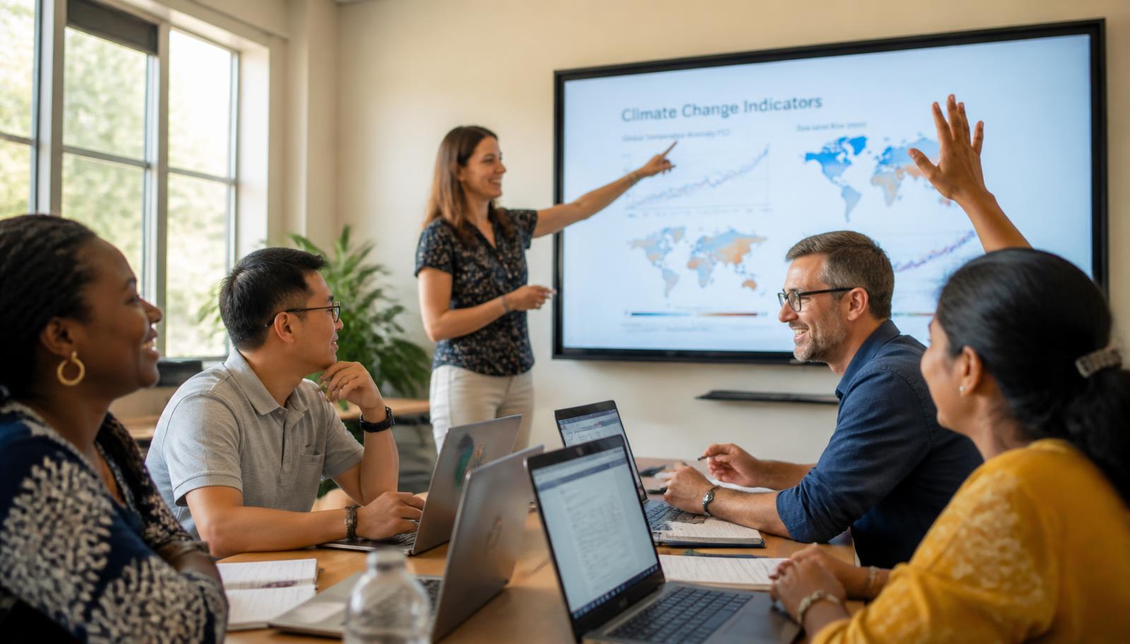 Diverse learners studying climate data together in a classroom